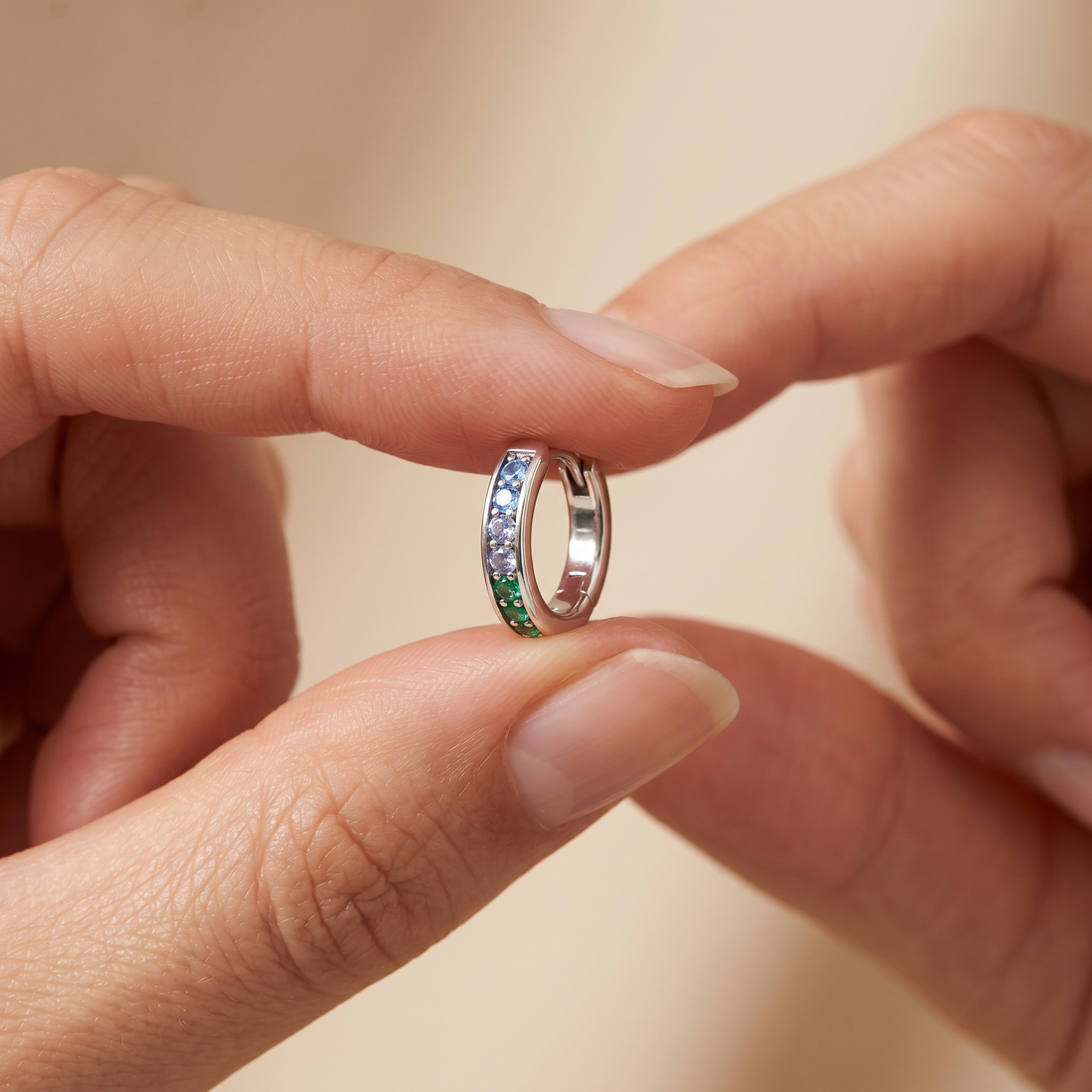 Hoop earrings 925 silver rainbow with zirconia multicolor