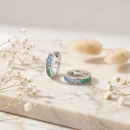 Hoop earrings 925 silver rainbow with zirconia multicolor