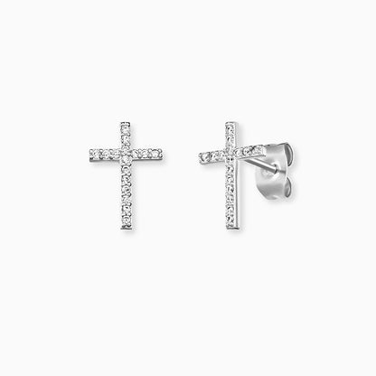 Ear Studs Cross silver with Zirconia