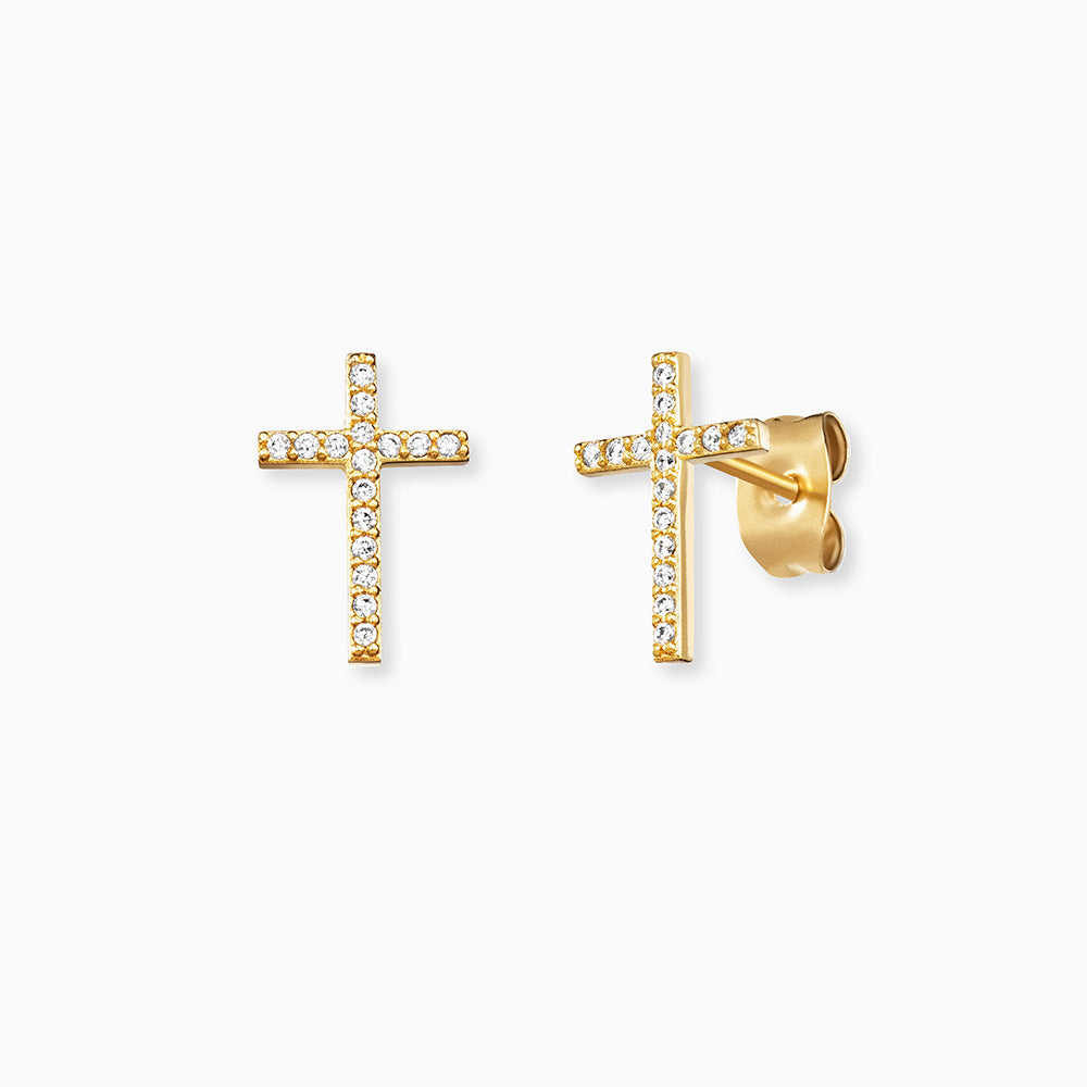 Ear Studs Cross gold with Zirconia