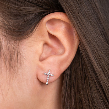 Ear Studs Cross silver with Zirconia