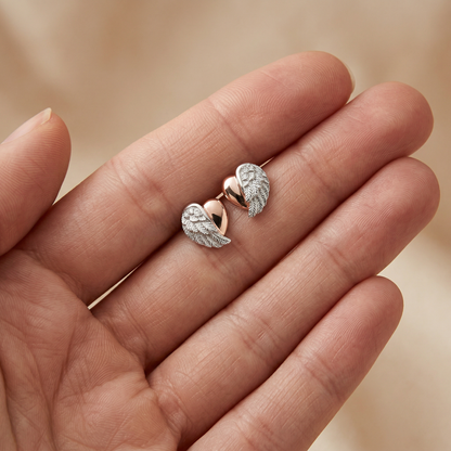 Engelsrufer heart wing stud earrings silver, rose gold with zirconia