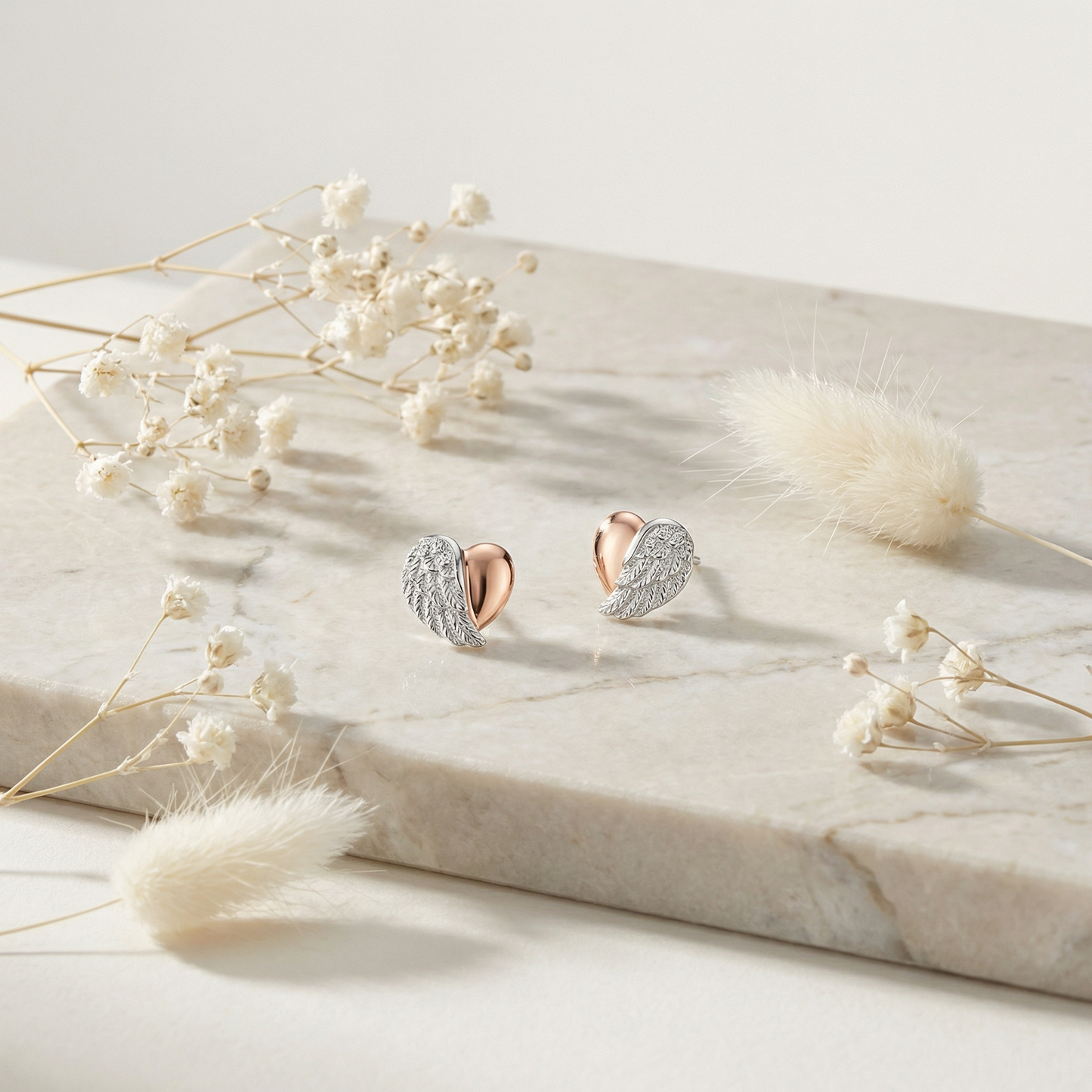 Engelsrufer heart wing stud earrings silver, rose gold with zirconia
