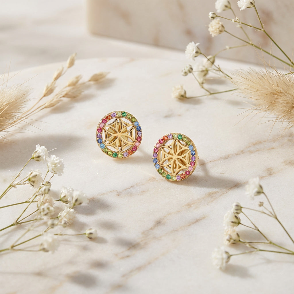Engelsrufer women's earring stud gold multicolor flower of life