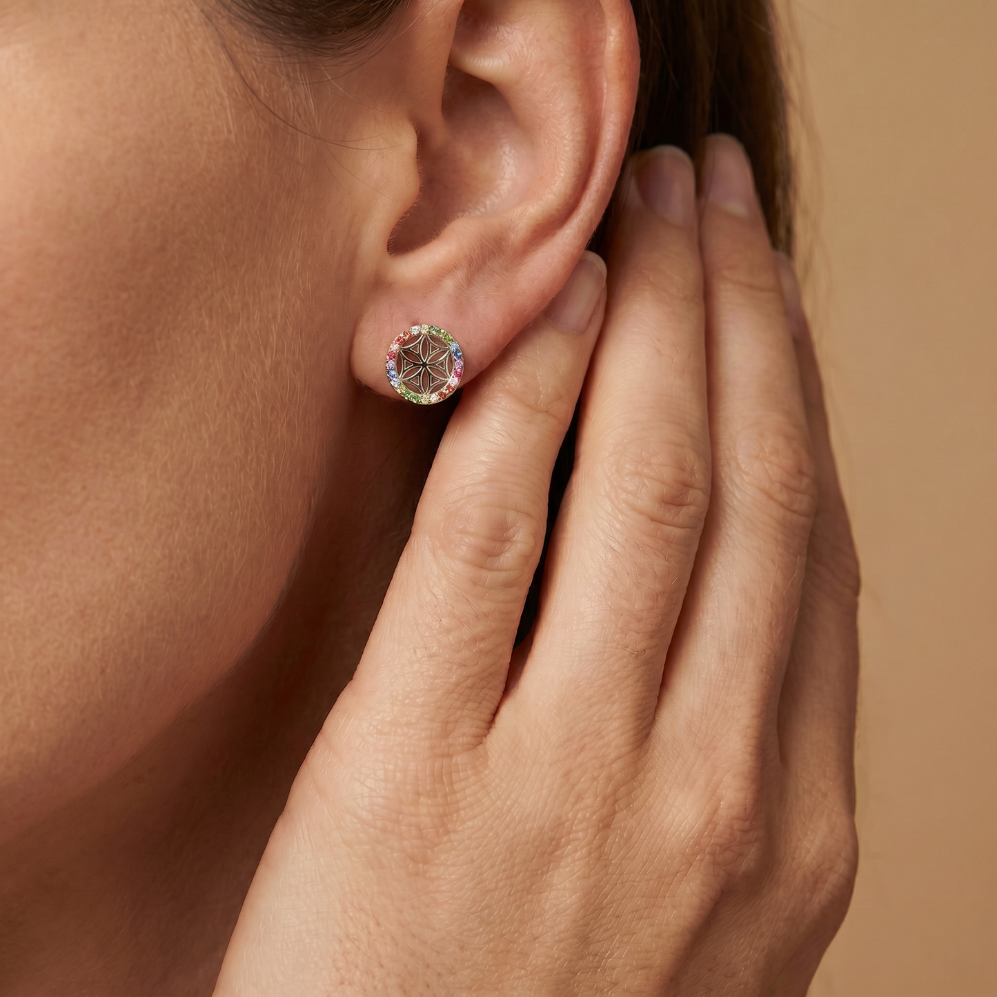 Engelsrufer earrings flower of life women's silver multicolor with zirconia