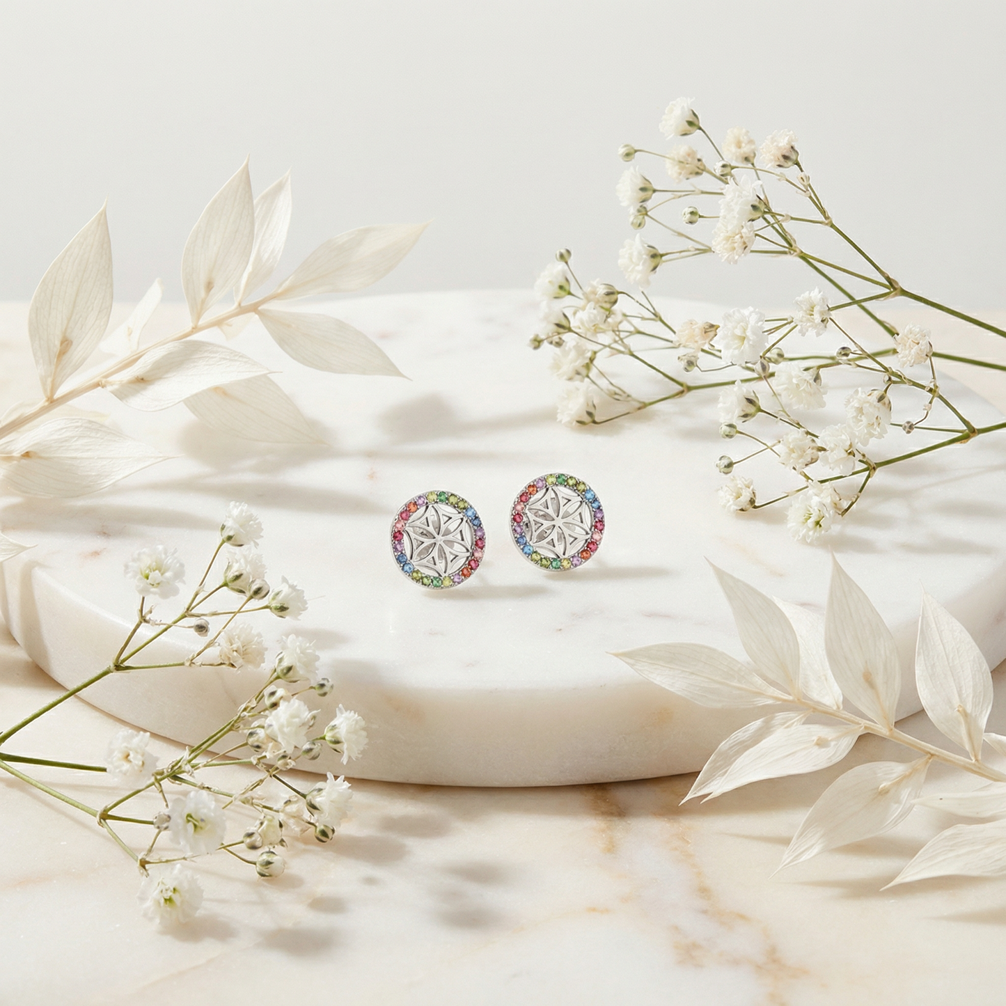 Engelsrufer earrings flower of life women's silver multicolor with zirconia