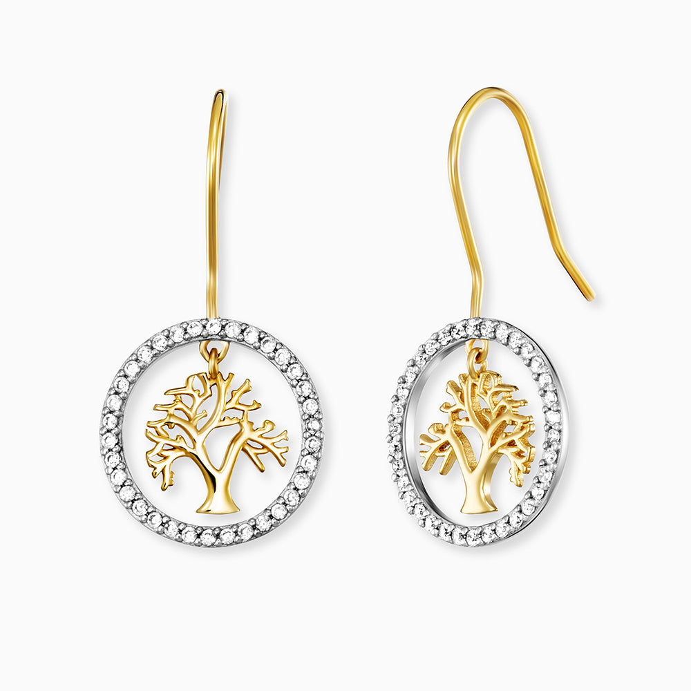 Earrings Tree of Life Bicolor with Zirconia