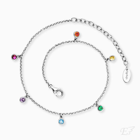 Engelsrufer Fußkettchen Sterlingsilber rhodiniert mit 6 Multicolor Zirkonia