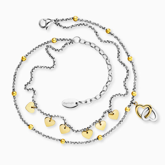 Fußkette Edelstahl Herzen Bicolor