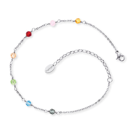 Fußkette Edelstahl Flügel mit Glasperlen Multicolor