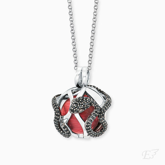 Engelsrufer Damen Silberkette mit roter Klangkugel besetzt mit schwarzem Zirkonia 60+5+5 cm