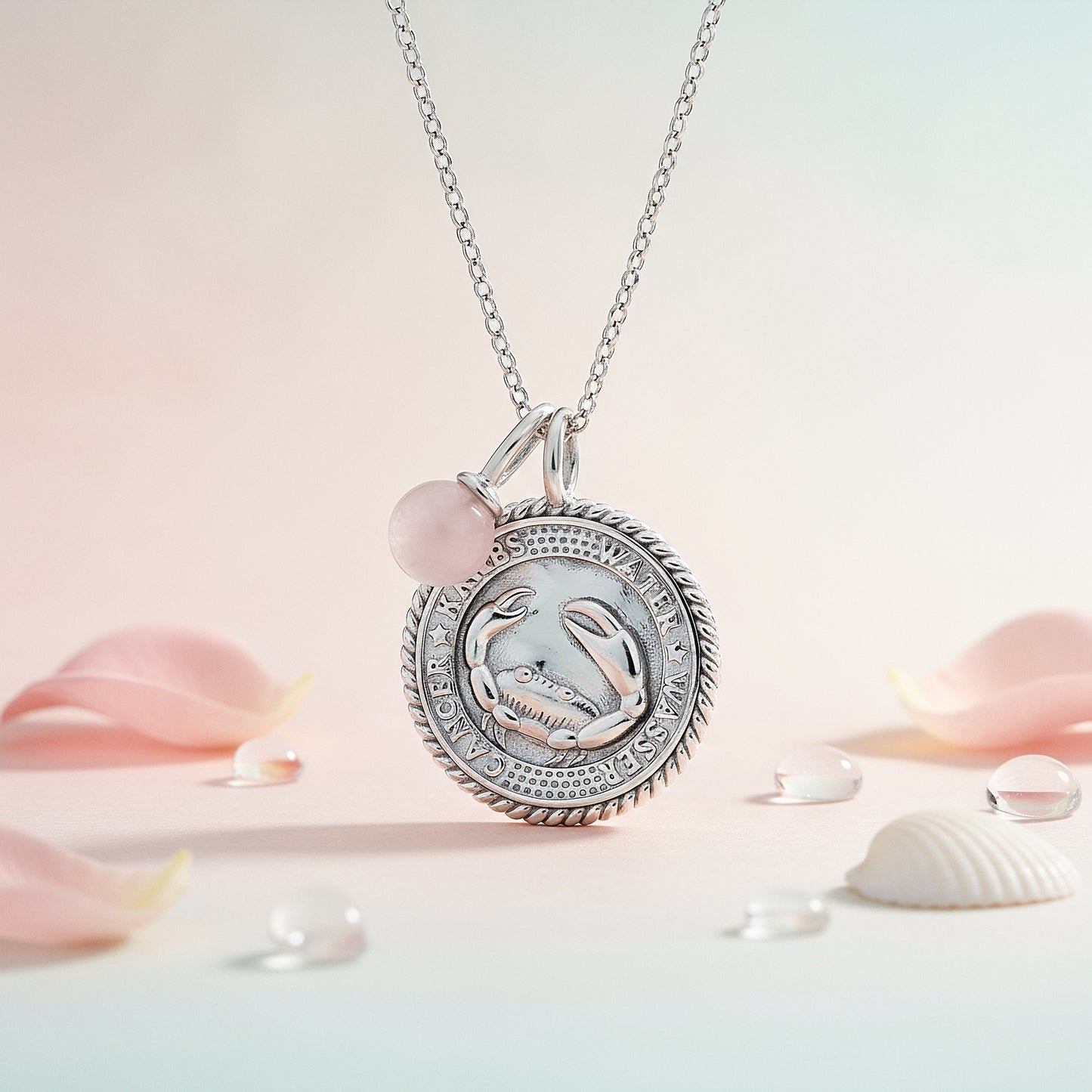 Engelsrufer women's necklace silver with zirconia and rose quartz stone for the zodiac sign Cancer