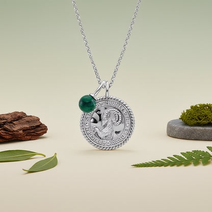 Engelsrufer women's necklace silver with zirconia and malachite stone for the zodiac sign Capricorn