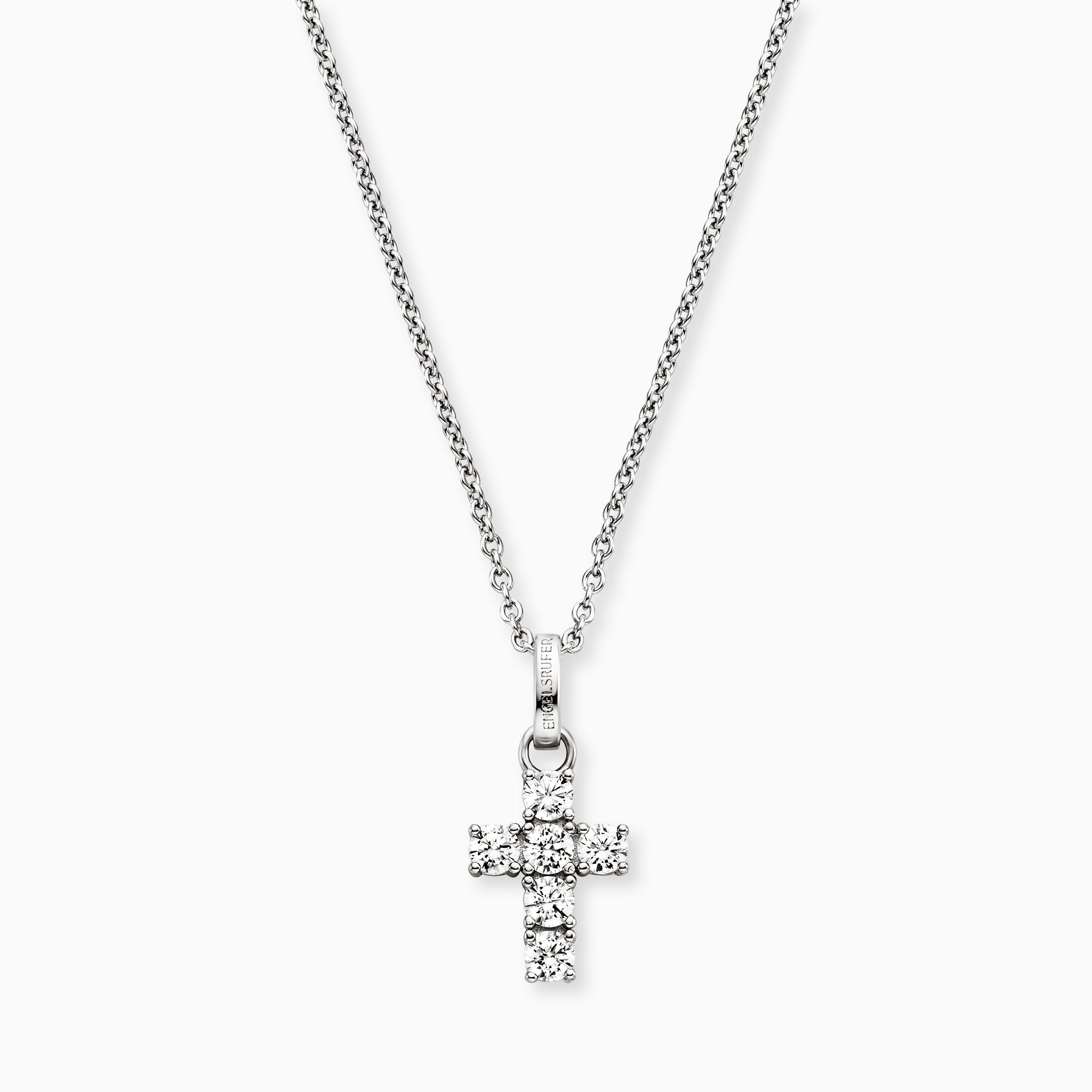Collana con Oval T e frange di strass Donna, Argento | Milano Collana con Oval T e frange di strass Donna, Argento | Milano