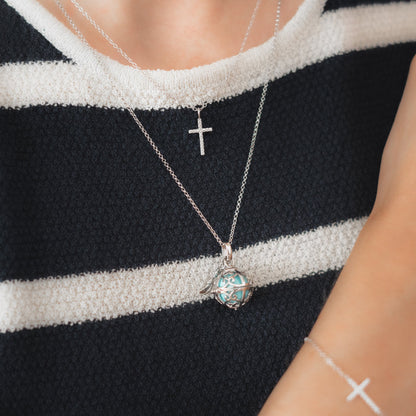 Engelsrufer ladies' necklace, silver, with wing pendant and sound ball in mother-of-pearl turquoise, 45+5 cm