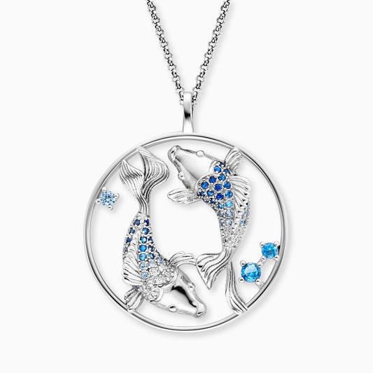 Necklace Yin Yang Fish Silver with Zirconia