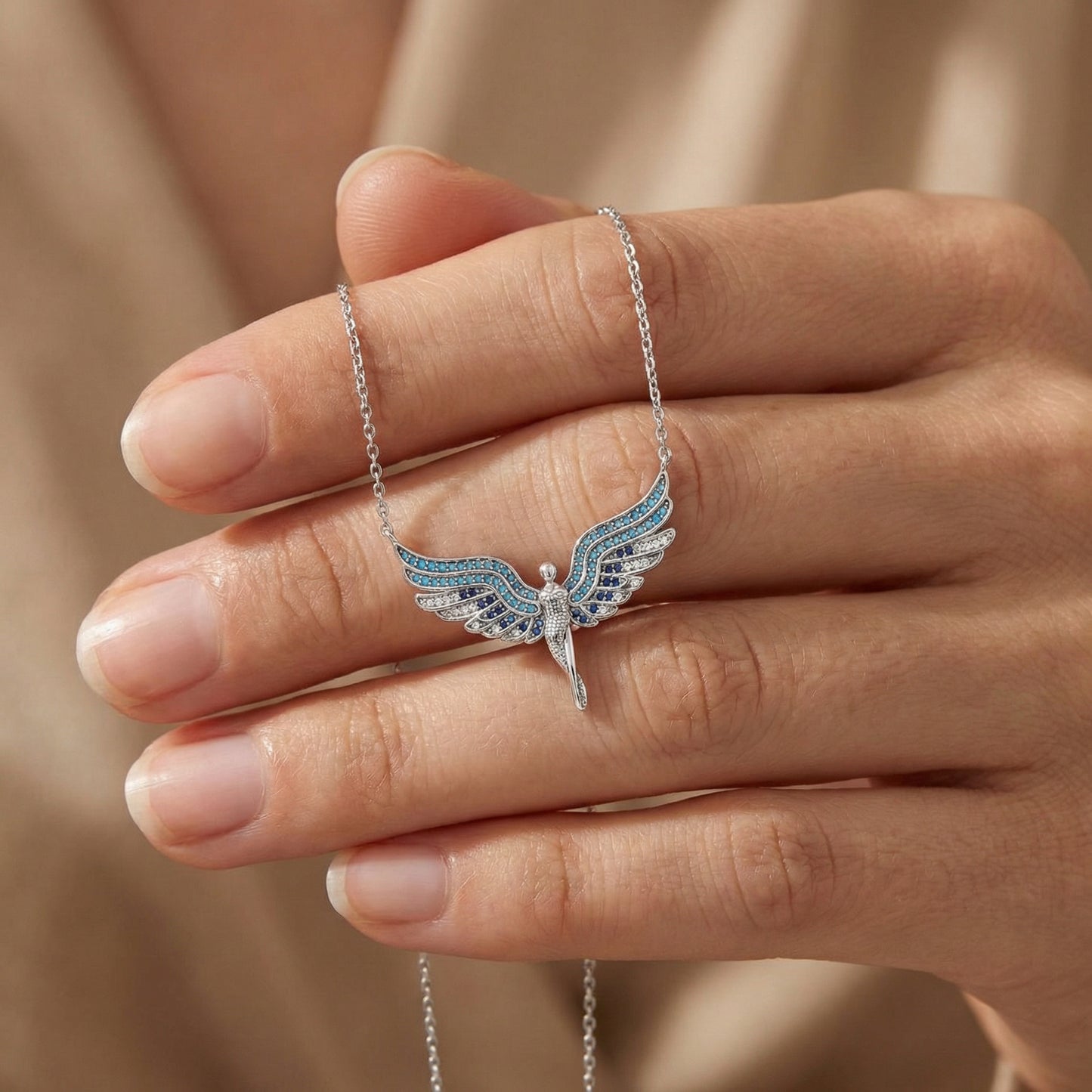 Necklace angel silver with zirconia multicolor