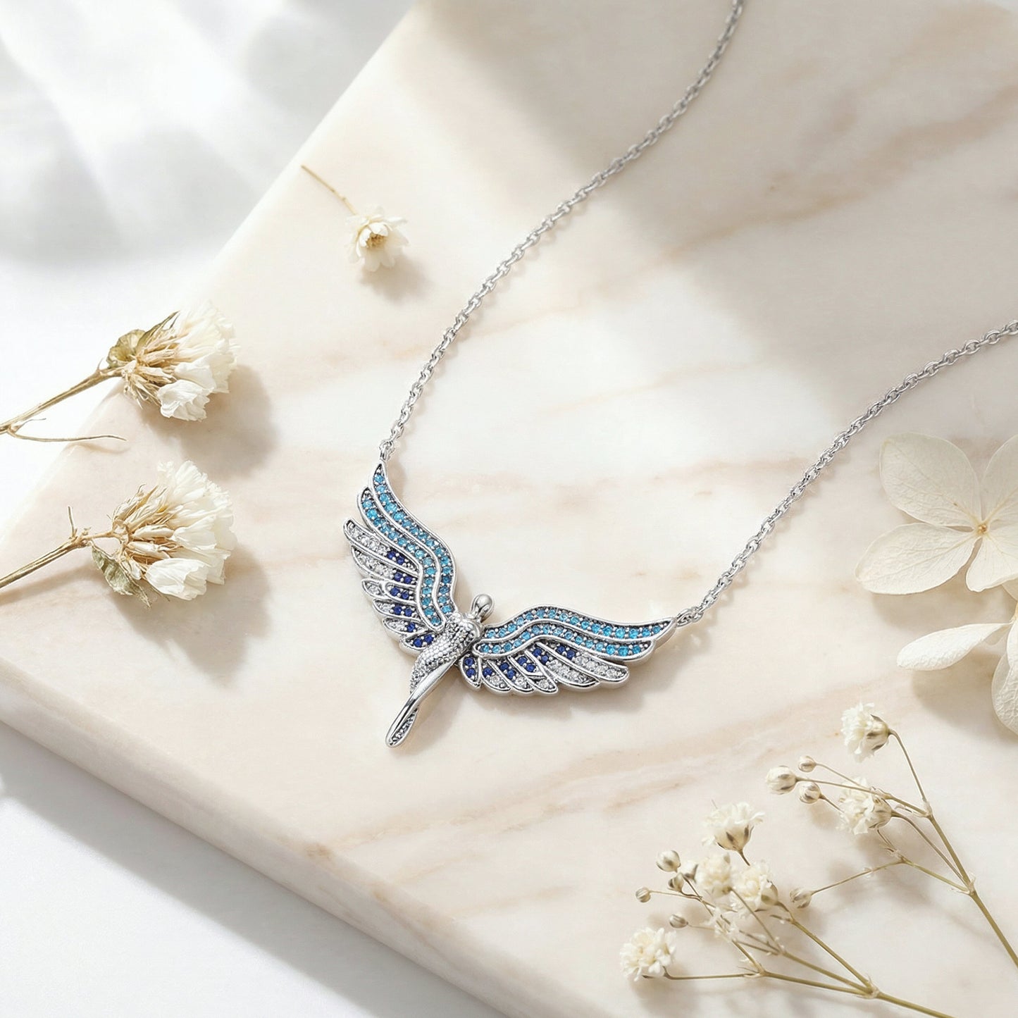 Necklace angel silver with zirconia multicolor