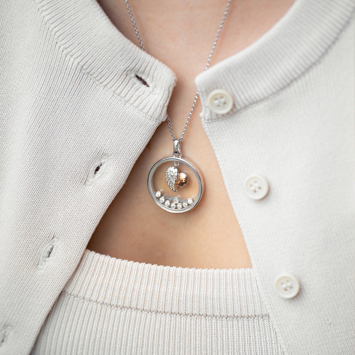 Necklace glass lens Heartwing bicolor with zirconia
