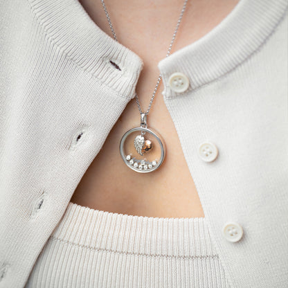 Necklace glass lens Heartwing bicolor with zirconia
