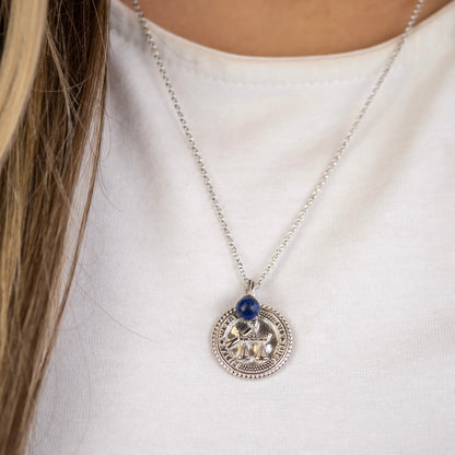 Engelsrufer women's silver necklace with zirconia and lapis lazuli stone for the zodiac sign Libra