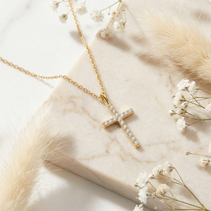 Engelsrufer women's necklace with cross pendant silver gold plated and zirconia