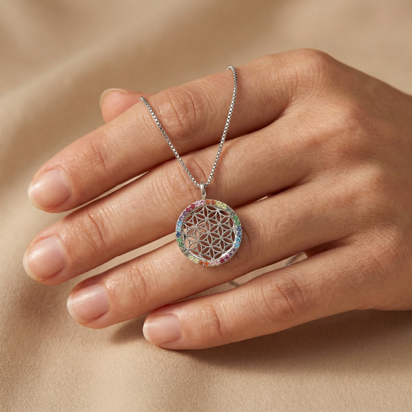 Necklace 925 silver flower of life with zirconia