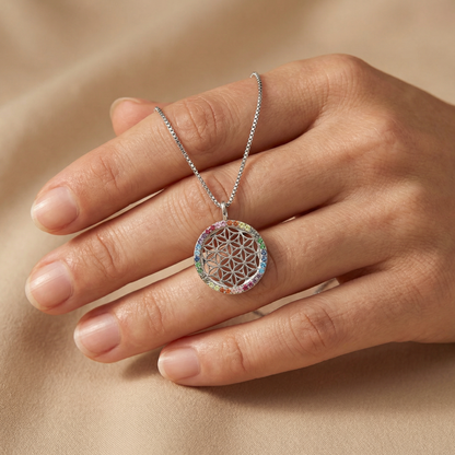 Necklace 925 silver flower of life with zirconia