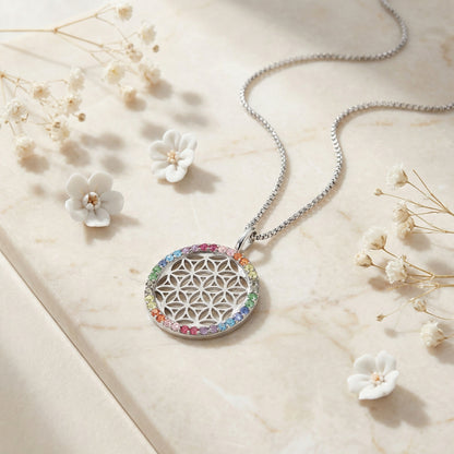 Necklace 925 silver flower of life with zirconia