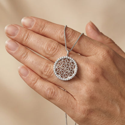 Necklace 925 silver flower of life with zirconia
