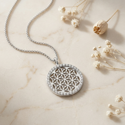 Necklace 925 silver flower of life with zirconia