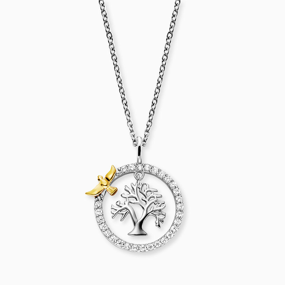 Necklace Tree of Life with bird and zirconia