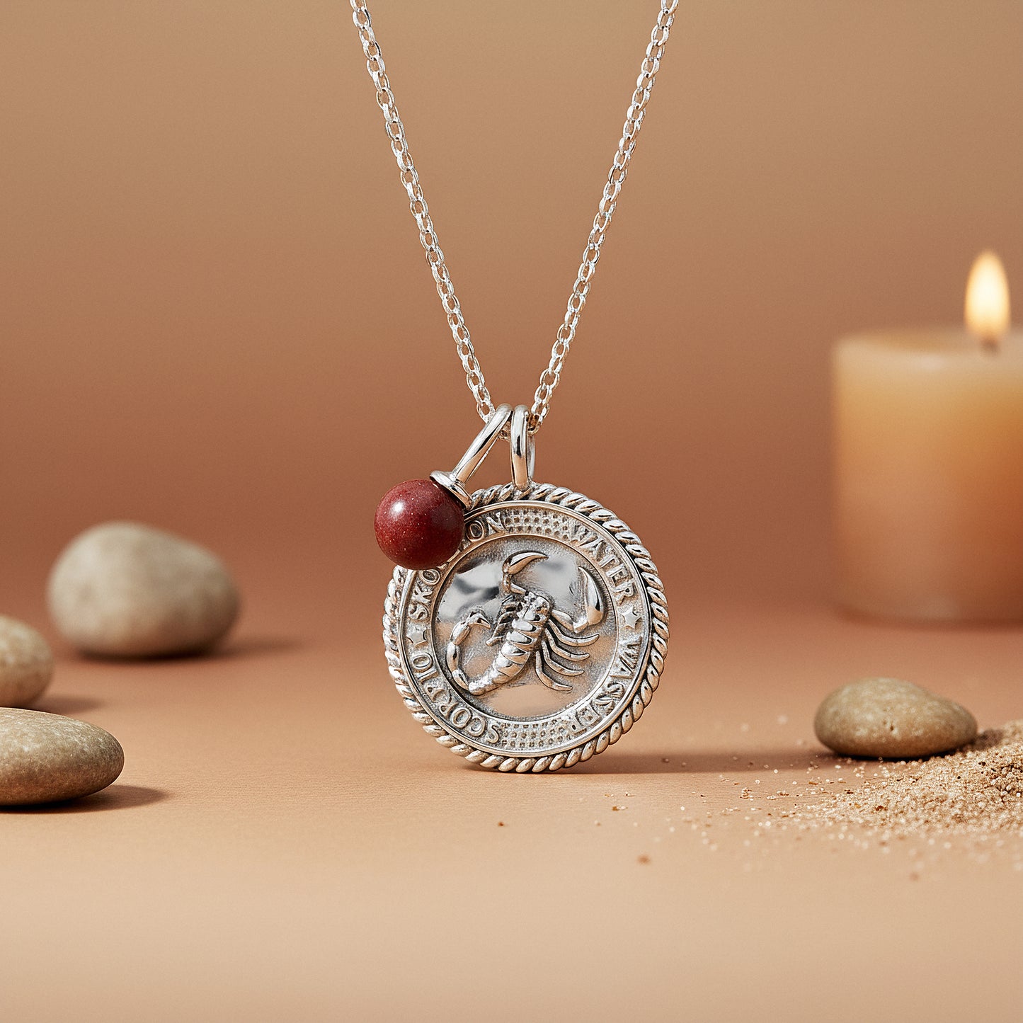 Engelsrufer women's necklace silver with zirconia and red jasper stone for the zodiac sign Scorpio