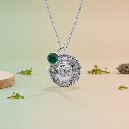 Engelsrufer women's silver necklace with zirconia and malachite stone for Taurus zodiac sign