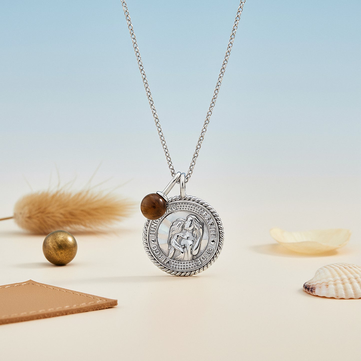 Engelsrufer women's necklace silver with zirconia and tiger eye for the zodiac sign Virgo