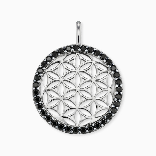 Anhänger 925er Silber Lebensblume mit Zirkonia schwarz