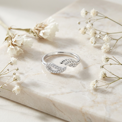 Engelsrufer women's ring silver open with silver wings and zirconia stones