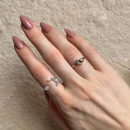 Engelsrufer women's ring silver open with wings and rose heart