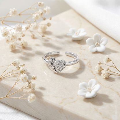 Engelsrufer women's ring silver open with wings and heart made of zirconia stones