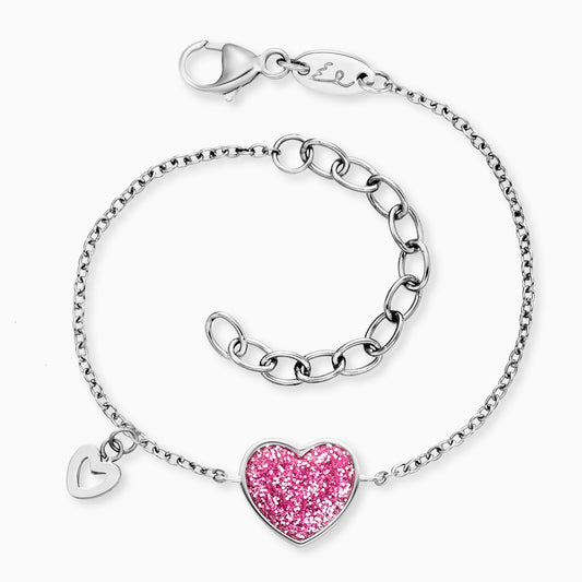 Kinder Armband Edelstahl Glitzerherz mit Emaille