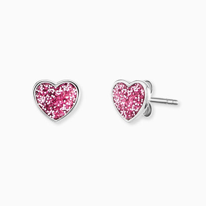 Ear Studs Glitter Heart silver with enamel