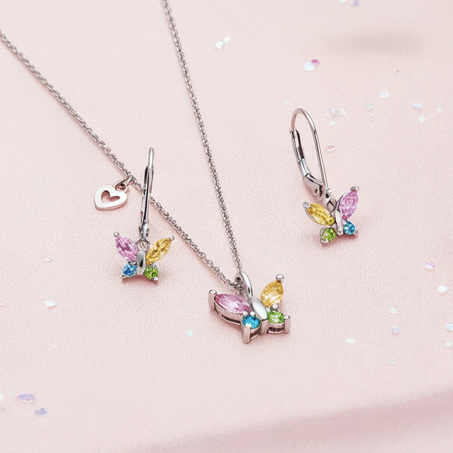 Kinder Ohrhänger Edelstahl Schmetterling mit Zirkonia multicolor