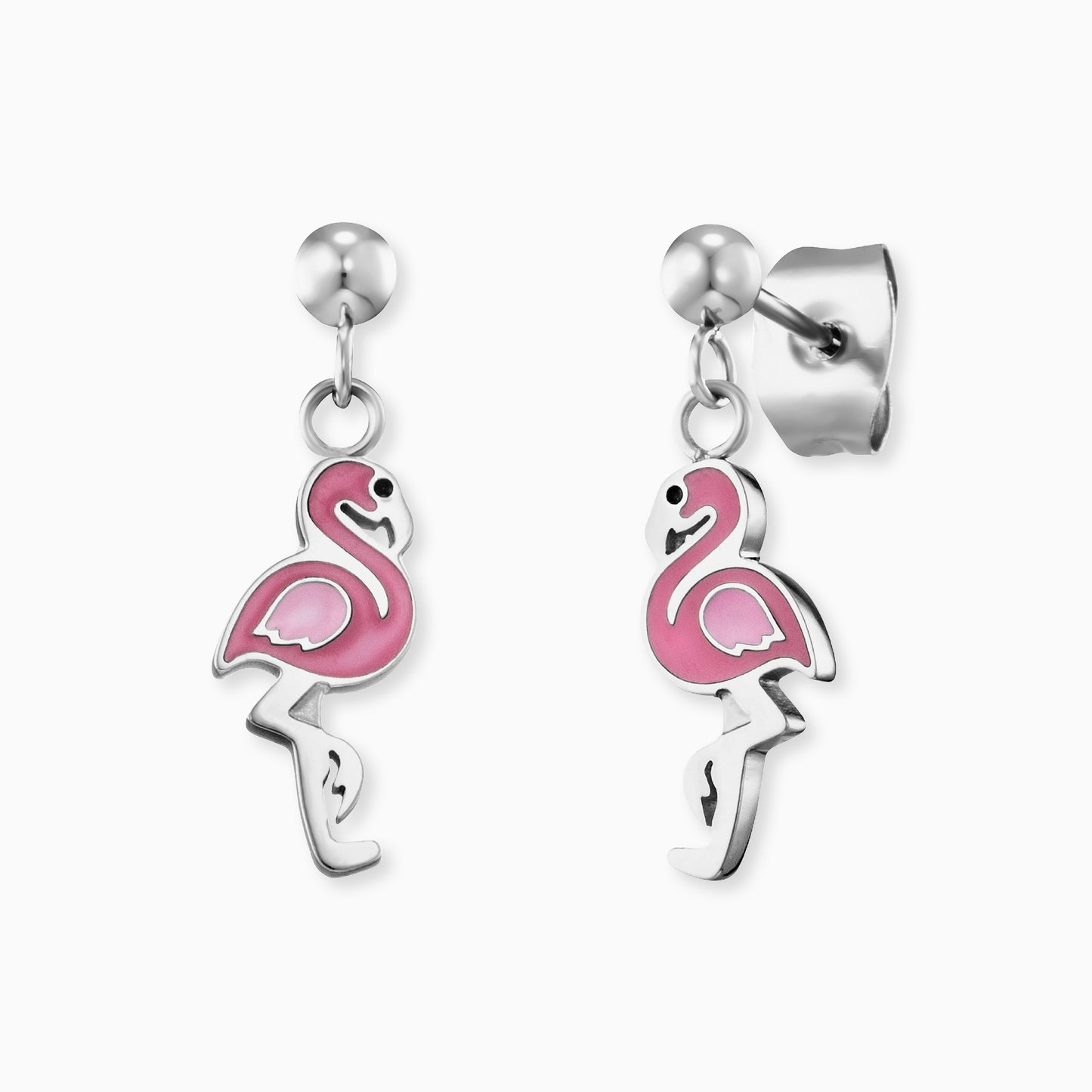 Kinder Ohrstecker Edelstahl Flamingo mit Emaille
