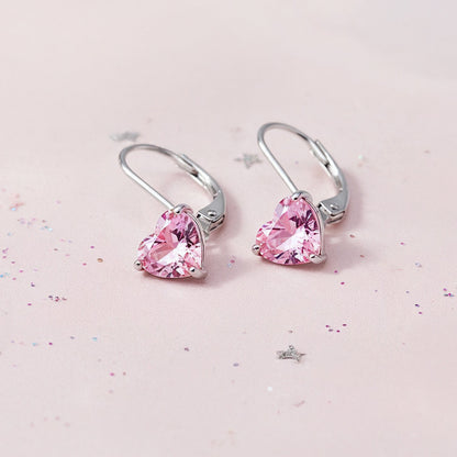 Kinder Ohrhänger Edelstahl Herz mit Zirkonia rosa