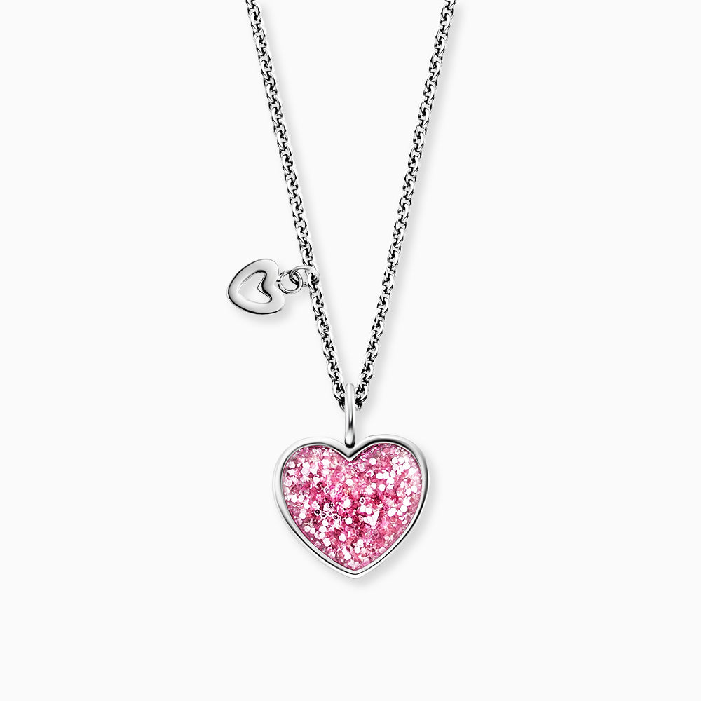 Kinder Halskette Edelstahl Glitzerherz mit Emaille