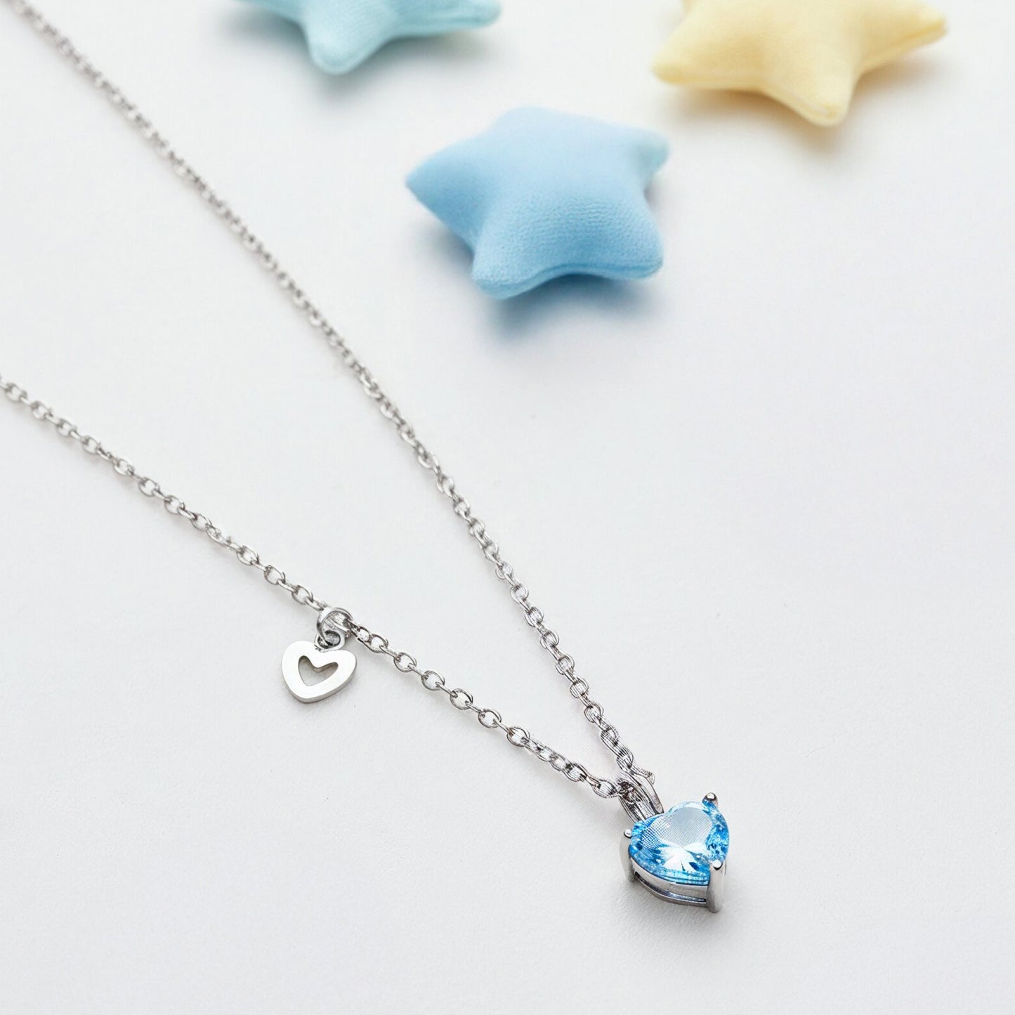 Kinder Halskette Edelstahl Herz mit Zirkonia blau