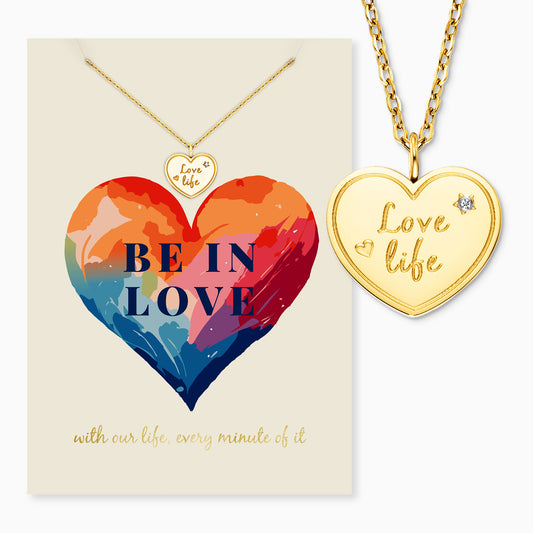 Greeting card Love with necklace stainless steel gold