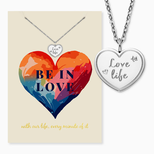 Greeting card Love with necklace stainless steel silver