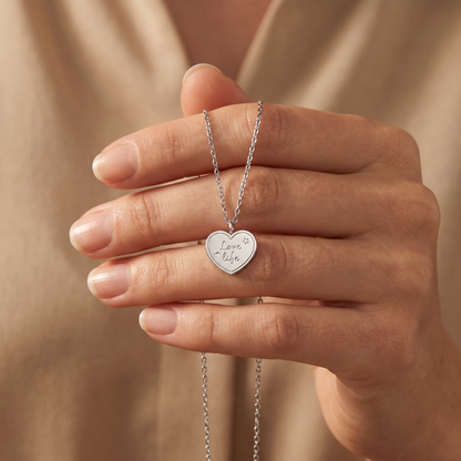 Greeting card Love with necklace stainless steel silver