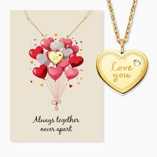 Greeting card Love You with necklace stainless steel gold